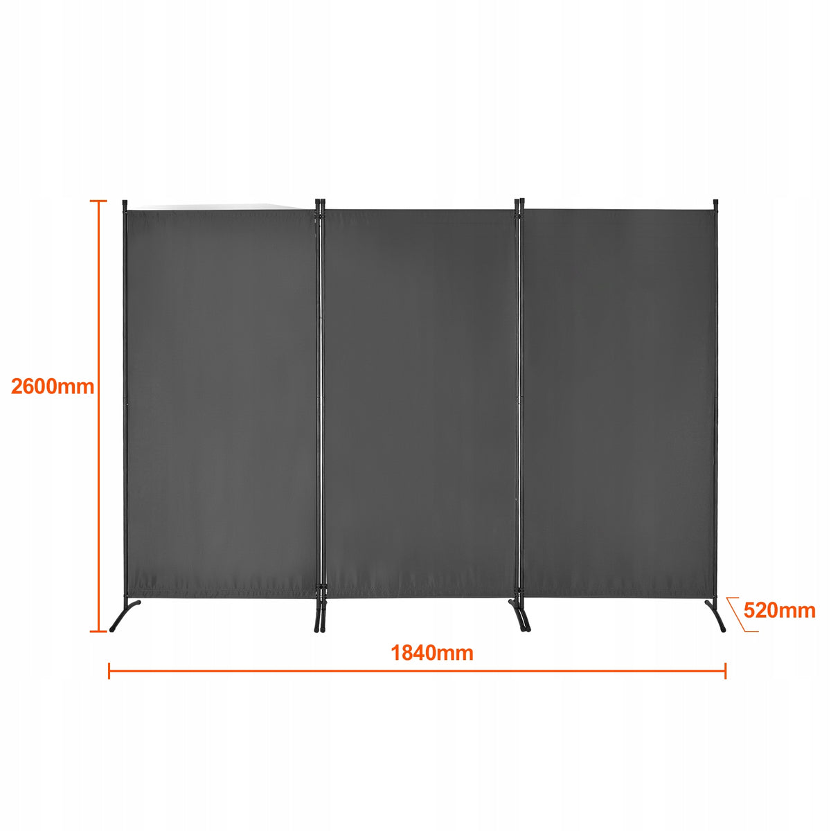 VEVOR ŚCIANA DZIAŁOWA 3-PANELOWA SKŁADANA 260X184X52 CM MOCNA SZARA