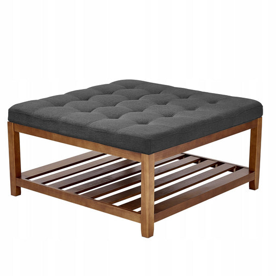 STOLIK KAWOWY VEVOR KWADRATOWY 875X875X445 MM Z PÓŁKĄ LNIANY TAPICEROWANY