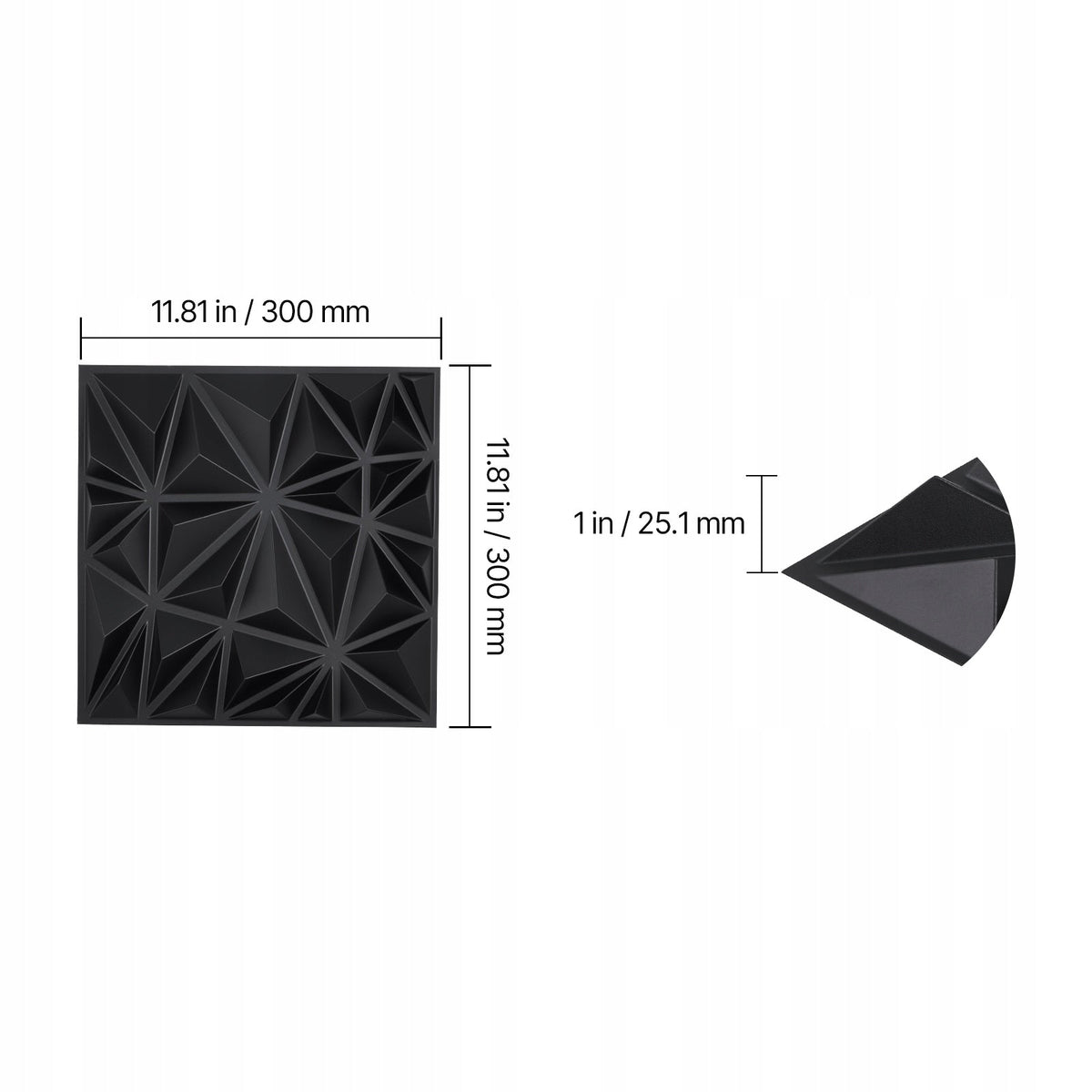 PANELE ŚCIENNE VEVOR 3D 33 SZT 30X30 CM PVC DIAMENT MATOWY CZARNY PREMIUM