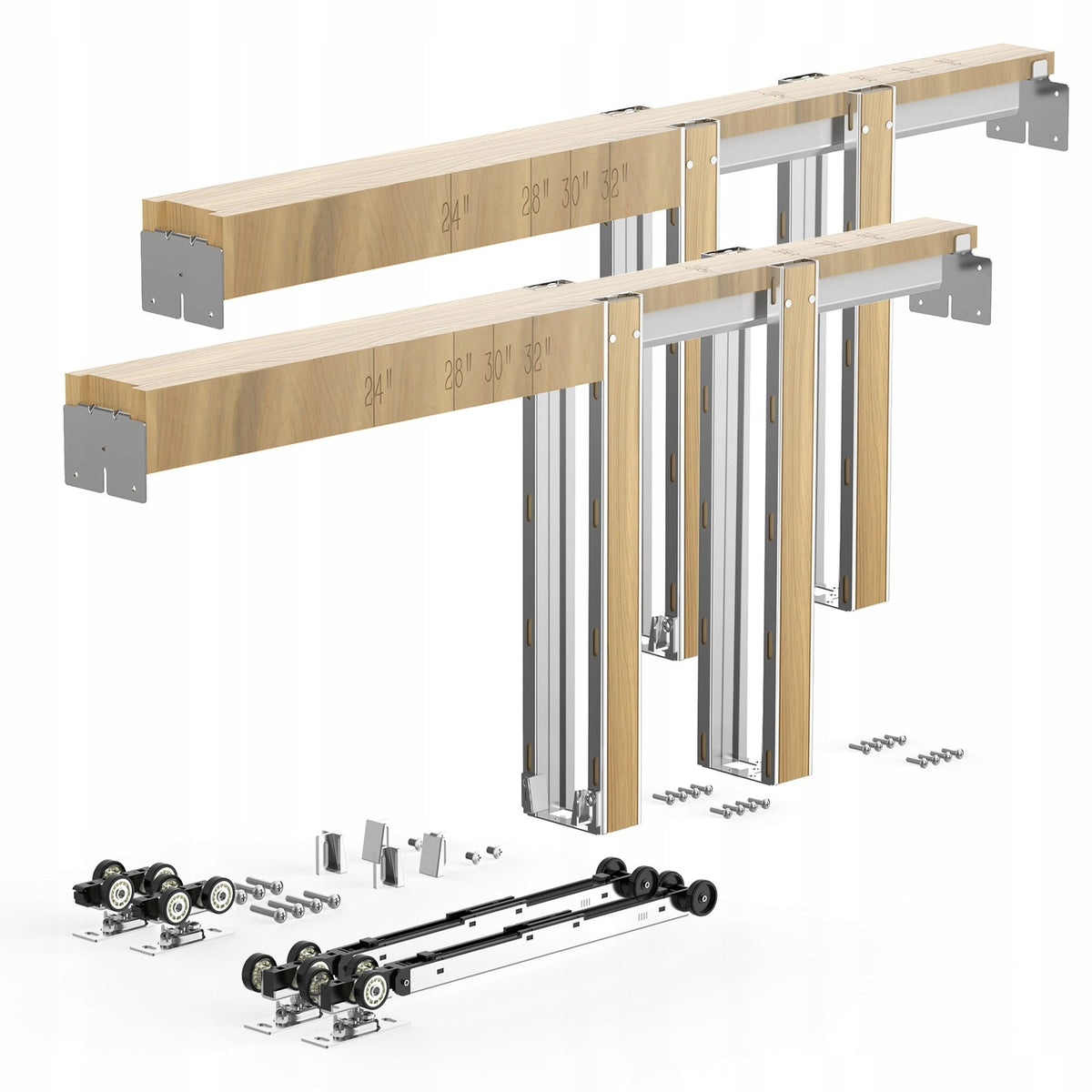 ZESTAW OŚCIEŻNIC DO DRZWI PRZESUWNYCH VEVOR 1219-1829MM CICHY DOMYK STAL