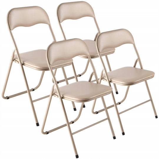 VEVOR ZESTAW 4 SKŁADANYCH KRZESEŁ SKÓRZANYCH MOCNA METALOWA RAMA KHAKI