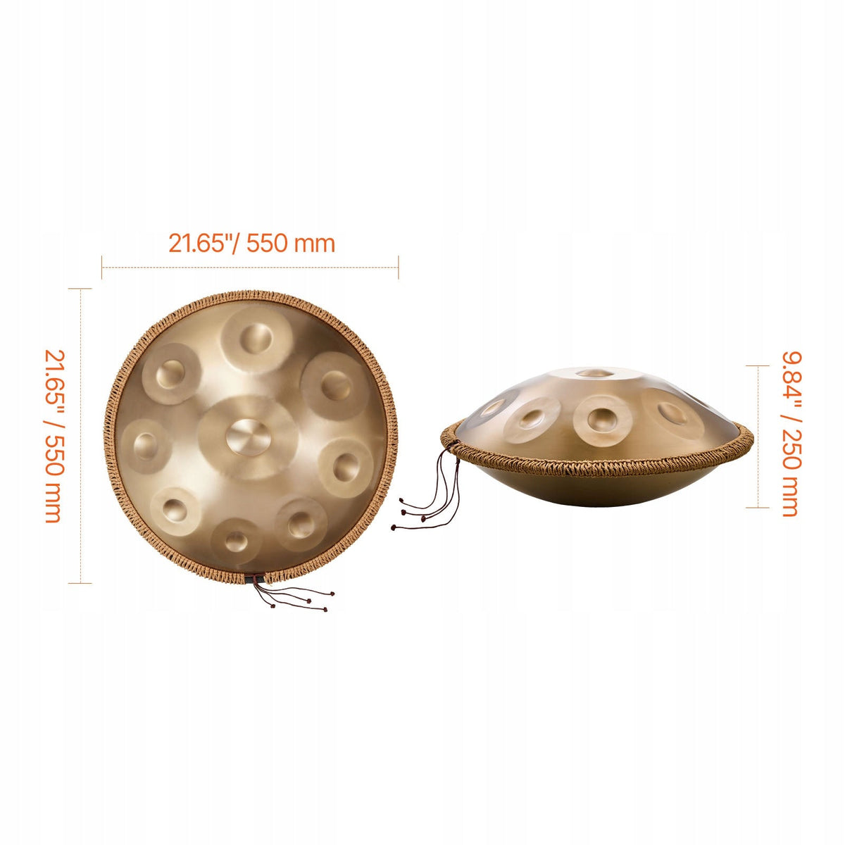 PROFESJONALNY BĘBEN VEVOR HANDPAN 55 CM 9 TONÓW 432 HZ D-MOLL ZŁOTY