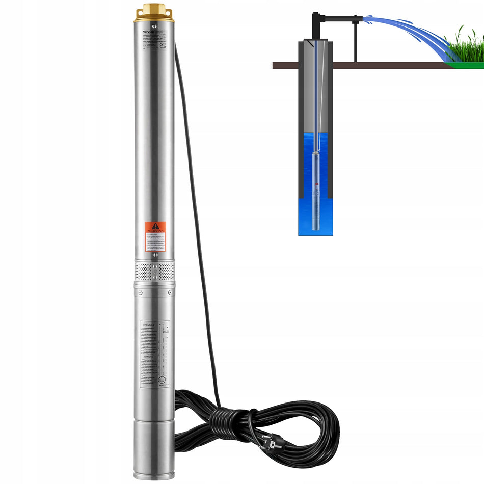 VEVOR POMPA ZANURZENIOWA DO STUDNI GŁĘBINOWYCH 3KM 2200W 230V IP68 STAL