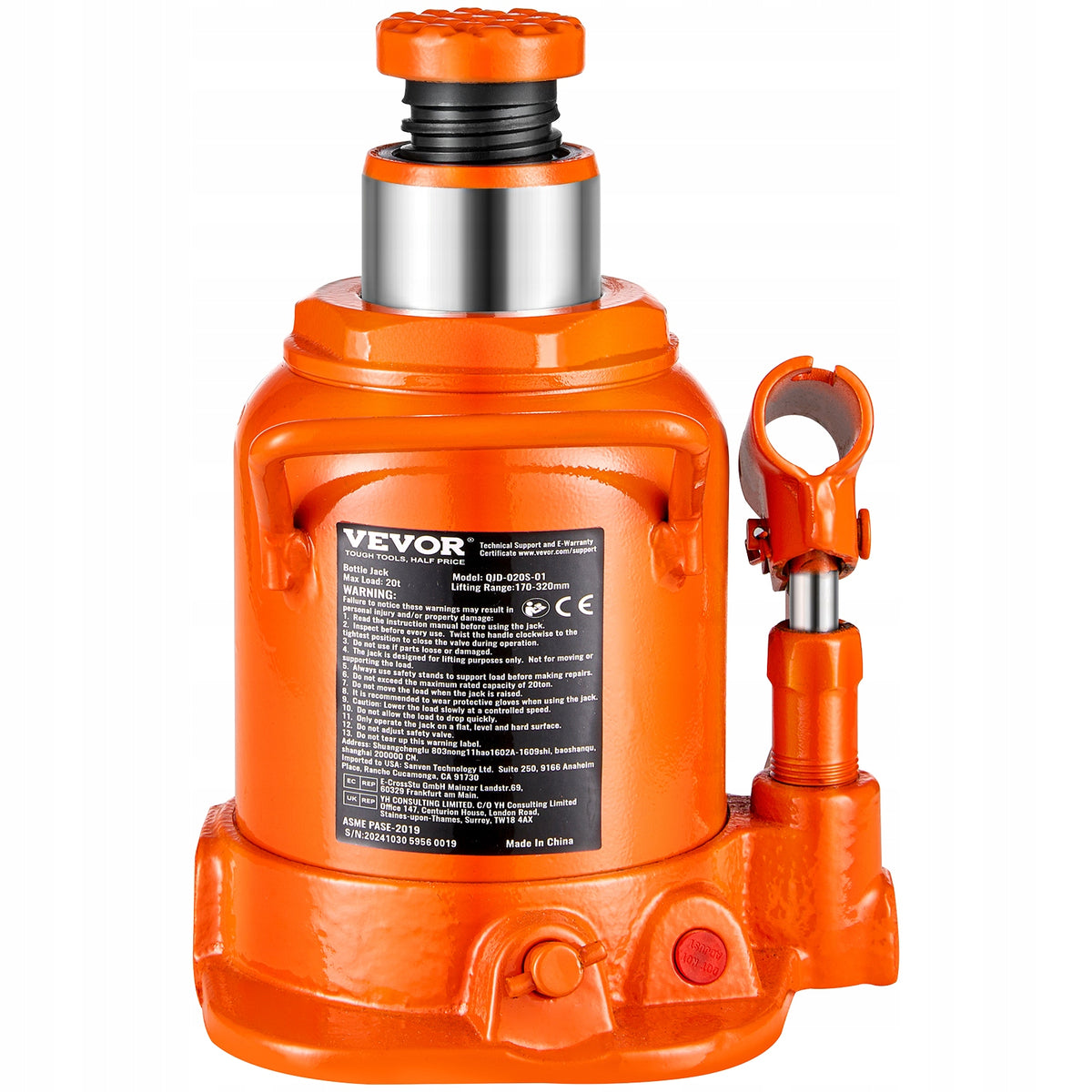 PODNOŚNIK HYDRAULICZNY VEVOR 20 TON BUTELKOWY REGULOWANY MOCNY SOLIDNY
