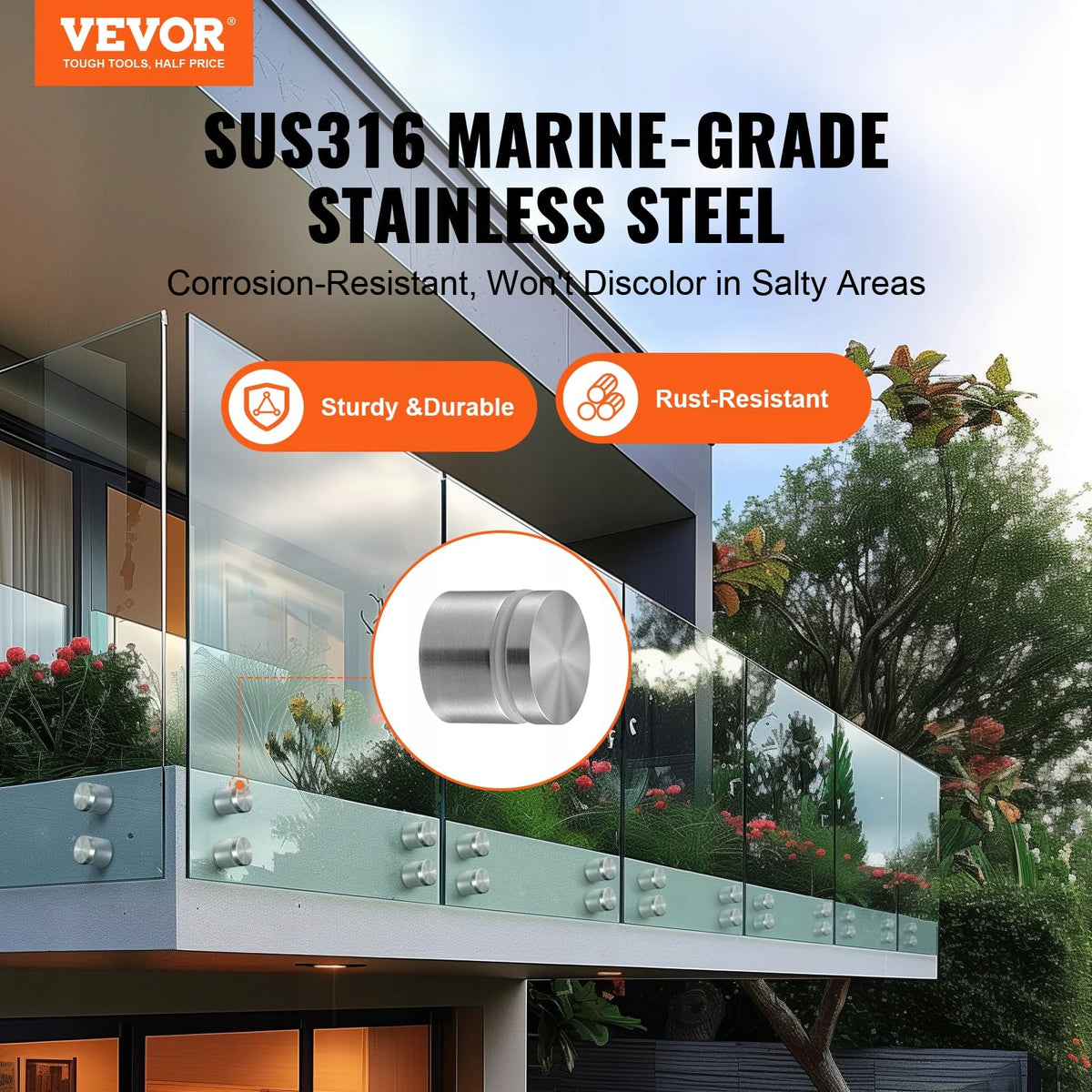 VEVOR ZACISK DO SZKŁA 10 SZT OKRĄGŁY UCHWYT BALUSTRADY STAL NIERDZEWNA 316