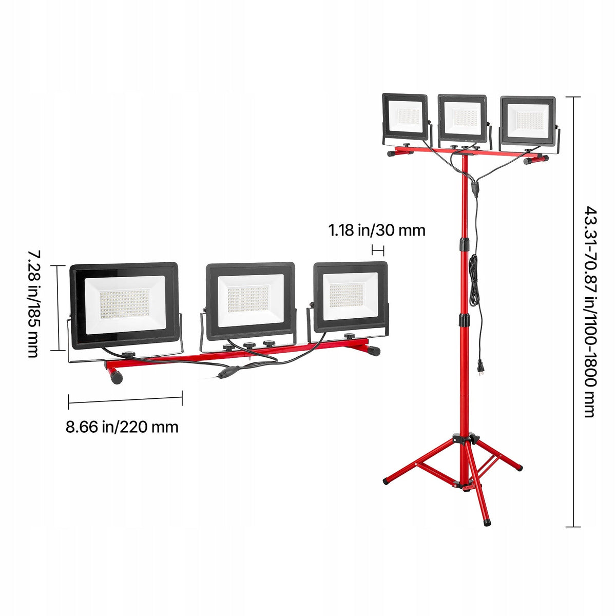 VEVOR REFLEKTOR BUDOWLANY LED 15000 LUMENÓW ZE STATYWEM MOCNY I REGULOWANY