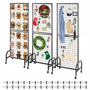 PANELE ŚCIENNE VEVOR GRID 60X164 CM 3 SZT STOJAK WYSTAWOWY Z 30 HACZYKAMI