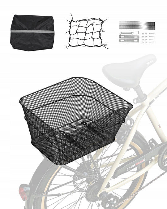 KOSZYK ROWEROWY TYLNY VEVOR 39X31X21 CM SIATKOWY MOCNY Z SIATKĄ I POKROWCEM