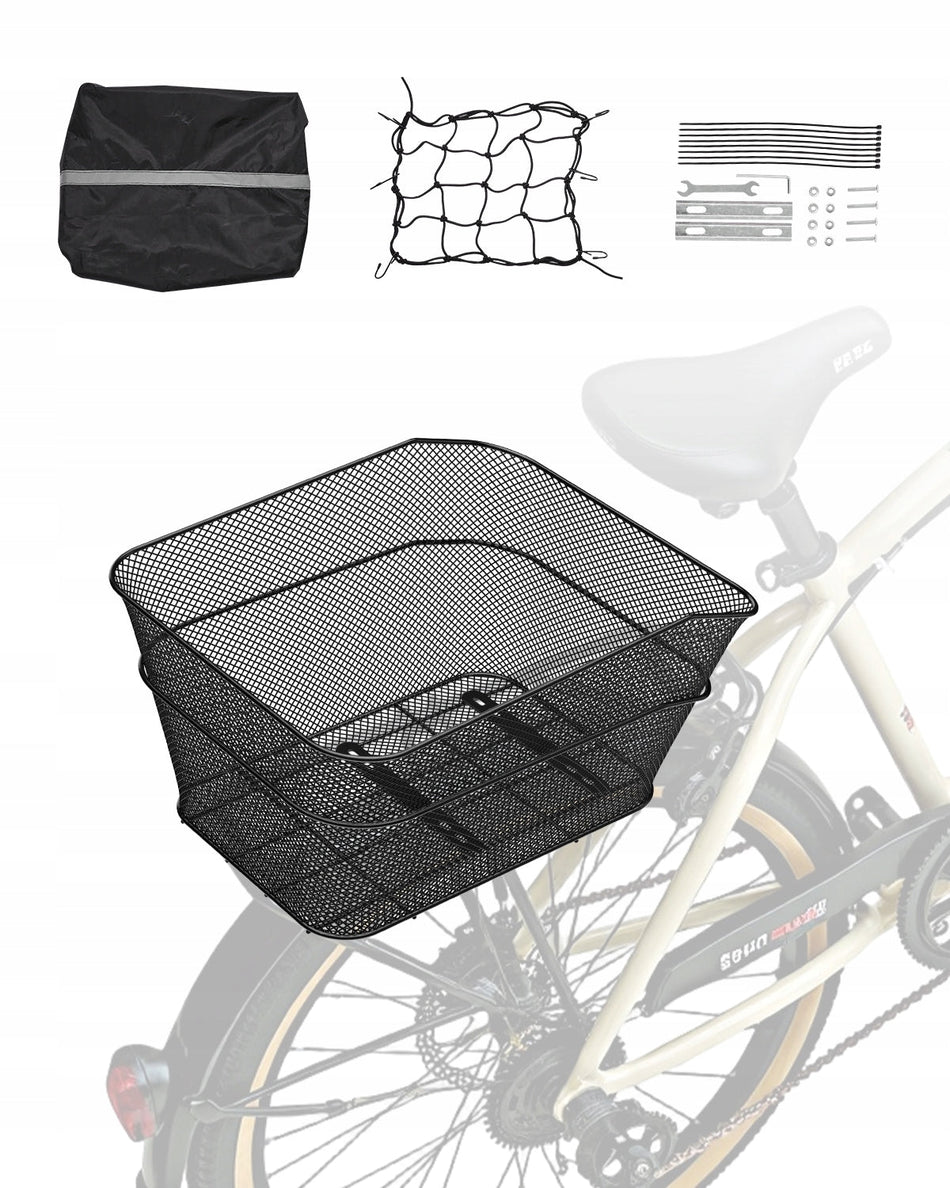 KOSZYK ROWEROWY TYLNY VEVOR 39X31X21 CM SIATKOWY MOCNY Z SIATKĄ I POKROWCEM