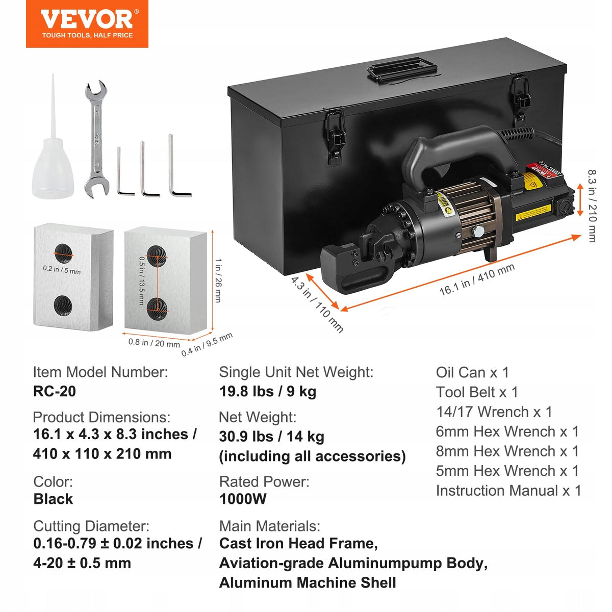 ELEKTRYCZNO-HYDRAULICZNA PRZECINARKA DO PRĘTÓW VEVOR 1000W 4-20MM SOLIDNA