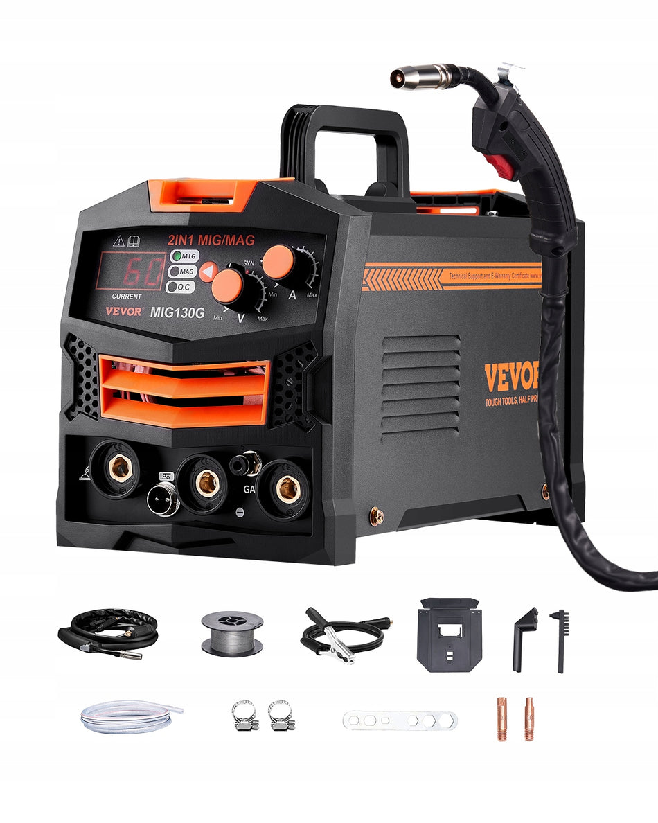 SPAWARKA VEVOR MIG 130A SYNERGICZNA 2W1 BEZGAZOWA GAZOWA DIGITAL IGBT