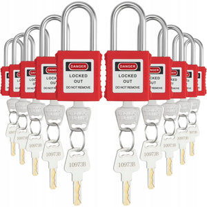 ZESTAW 10 CZERWONYCH KŁÓDEK ZABEZPIECZAJĄCYCH VEVOR LOCKOUT TAGOUT