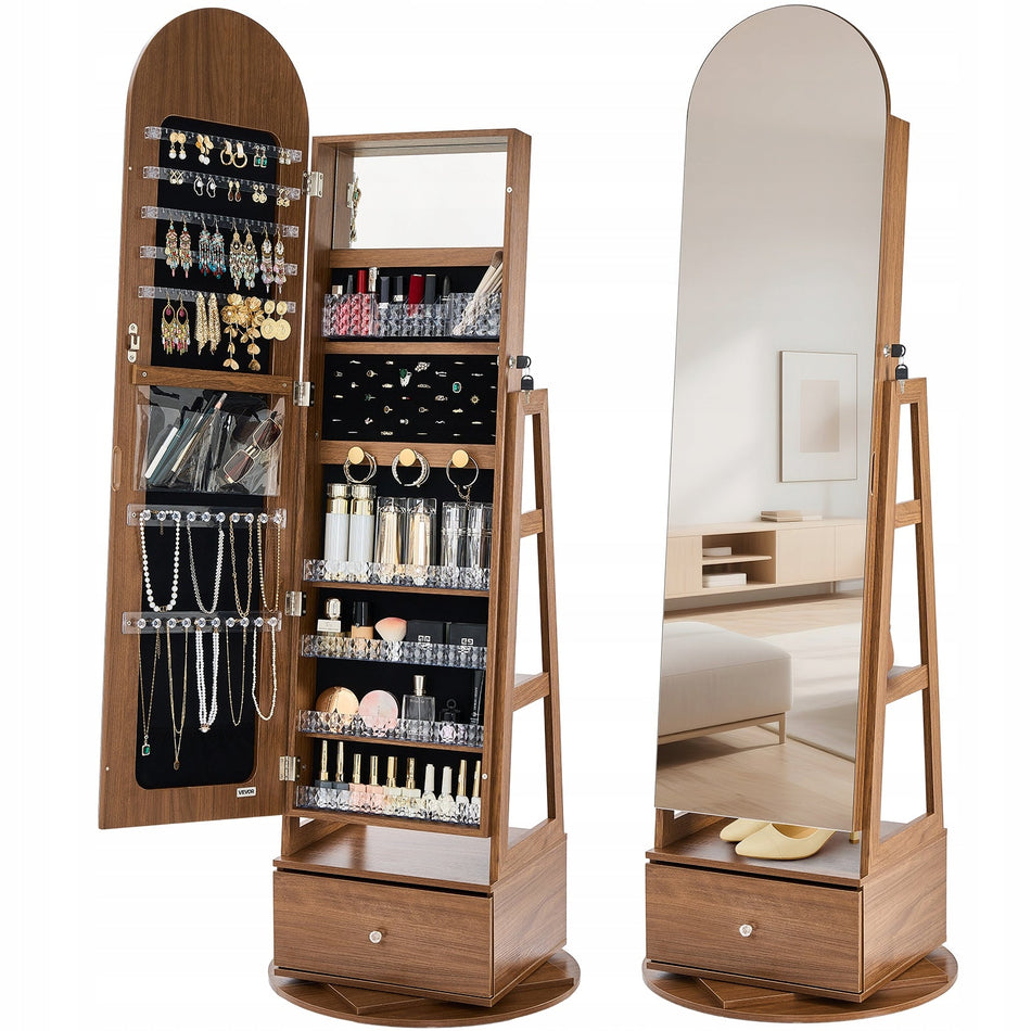 VEVOR OBROTOWA SZAFKA NA BIŻUTERIĘ 360 Z LUSTREM 1655 MM PREMIUM ORGANIZER