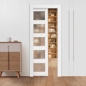 PROFESJONALNE DRZWI PRZESUWNE VEVOR 765X2035 MM 5-CZĘŚCIOWE BIAŁE ZESTAW