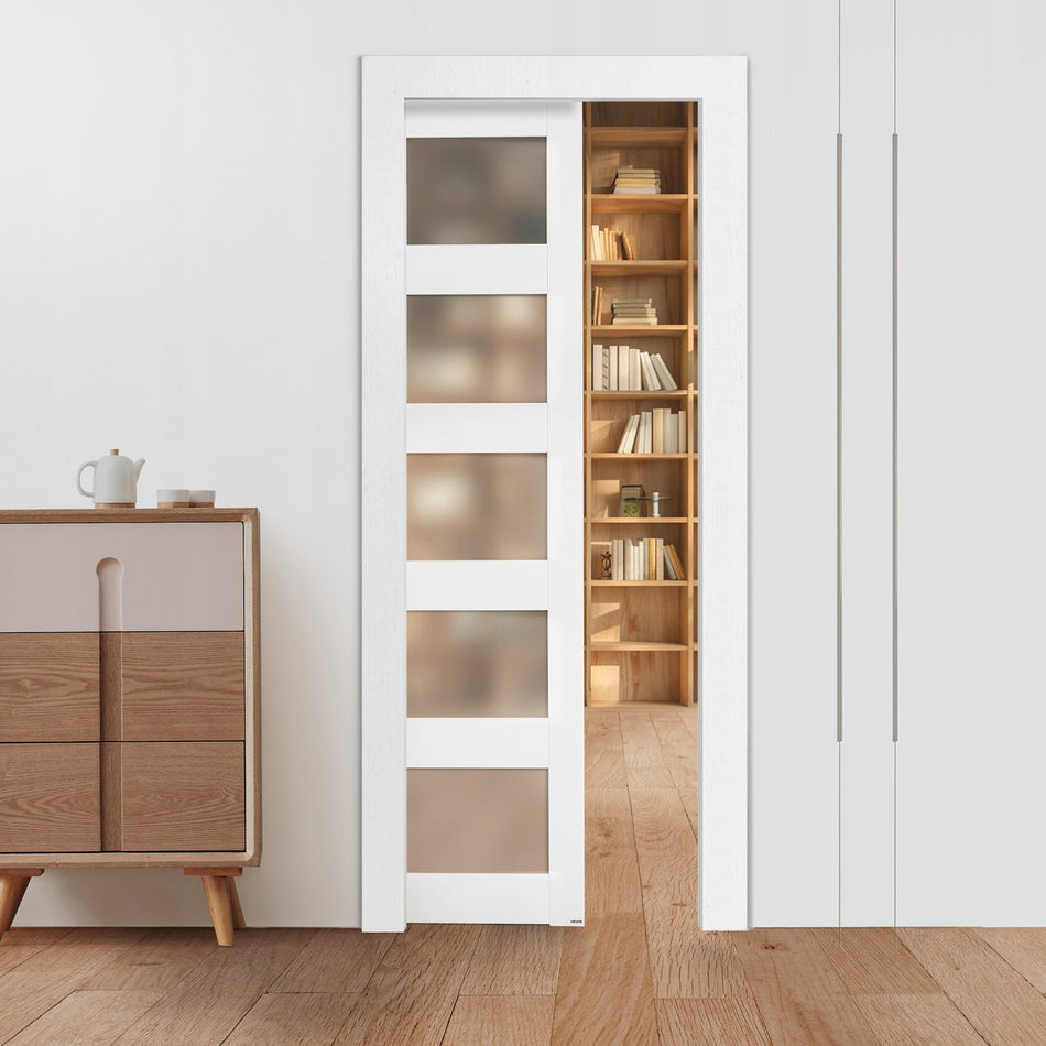 PROFESJONALNE DRZWI PRZESUWNE VEVOR 765X2035 MM 5-CZĘŚCIOWE BIAŁE ZESTAW