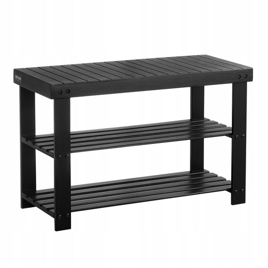 PROFESJONALNA ŁAWKA NA BUTY VEVOR BAMBUSOWA 2 POZIOMY 703X288X451 MM CZARNA