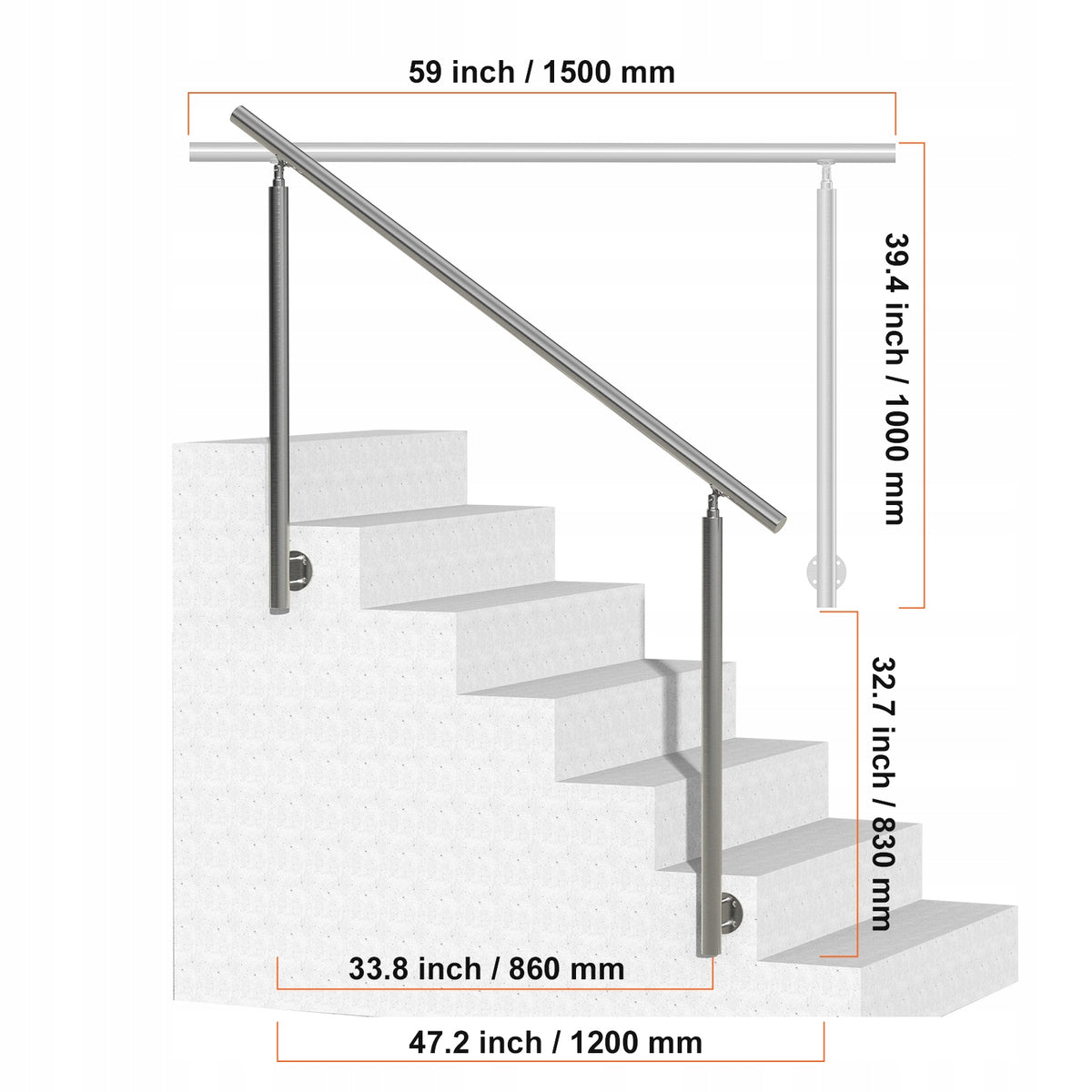 PORĘCZE SCHODOWE ZEWNĘTRZNE VEVOR 150 CM STAL NIERDZEWNA REGULOWANE MOCNE