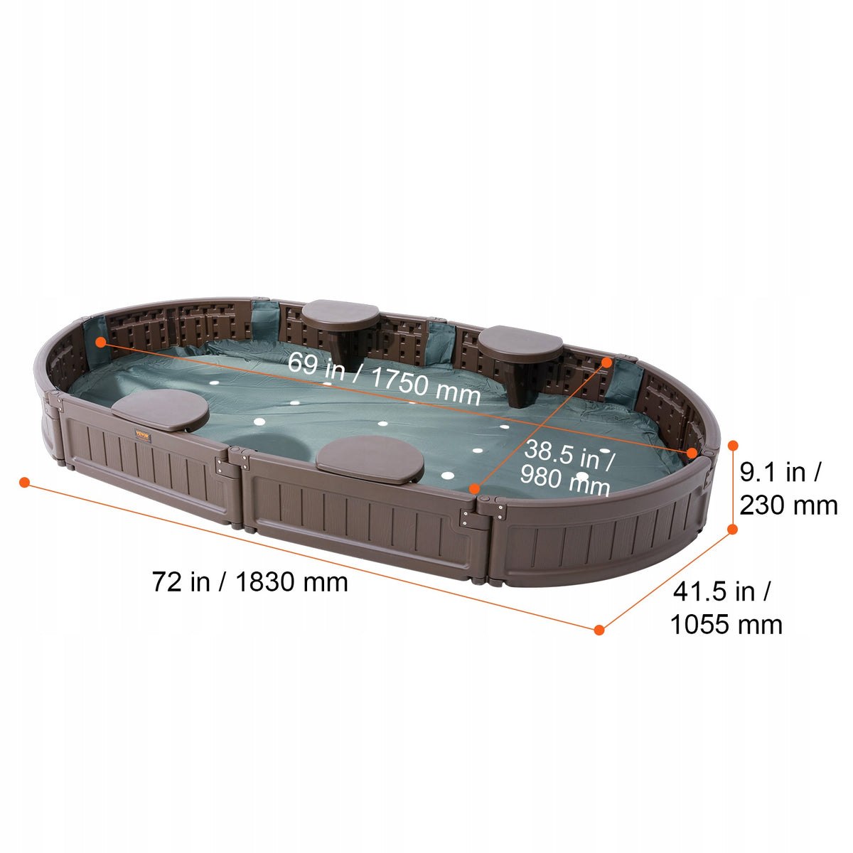 PROFESJONALNA PIASKOWNICA VEVOR Z POKRYWĄ 183X105X23 CM OWALNA HDPE