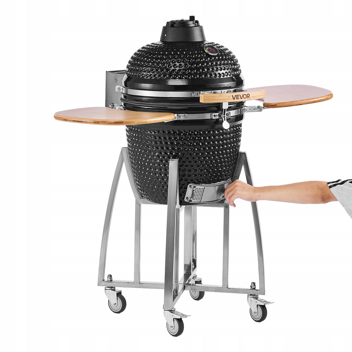 PROFESJONALNY GRILL CERAMICZNY VEVOR KAMADO 450 MM WĘDZARNIA Z DREWNIANYMI