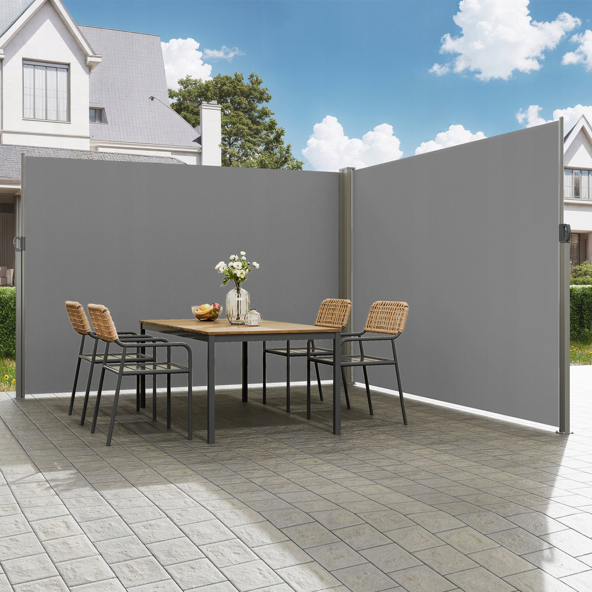 MARKIZA BOCZNA VEVOR 200X600 CM SZARA POLIESTER 180G MOCNA RAMA ŻELAZNA