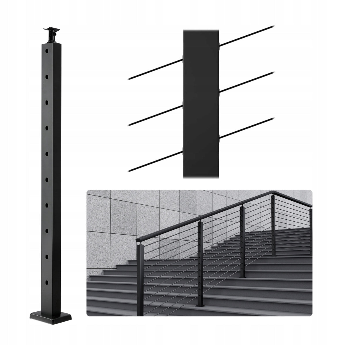 PROFESJONALNY SŁUPEK BALUSTRADY KABLOWEJ VEVOR 91 4X2 5X5 1CM STAL