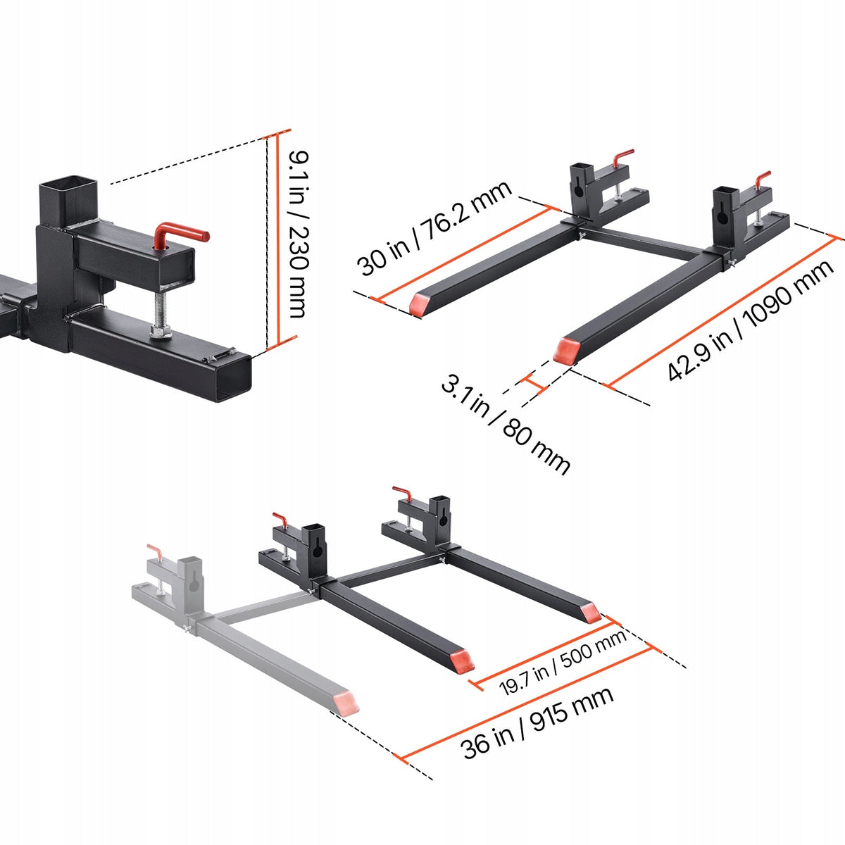 MOCNE WIDŁY PALETOWE VEVOR 907 KG ZACISKOWE 1090 MM REGULOWANY STABILIZATOR