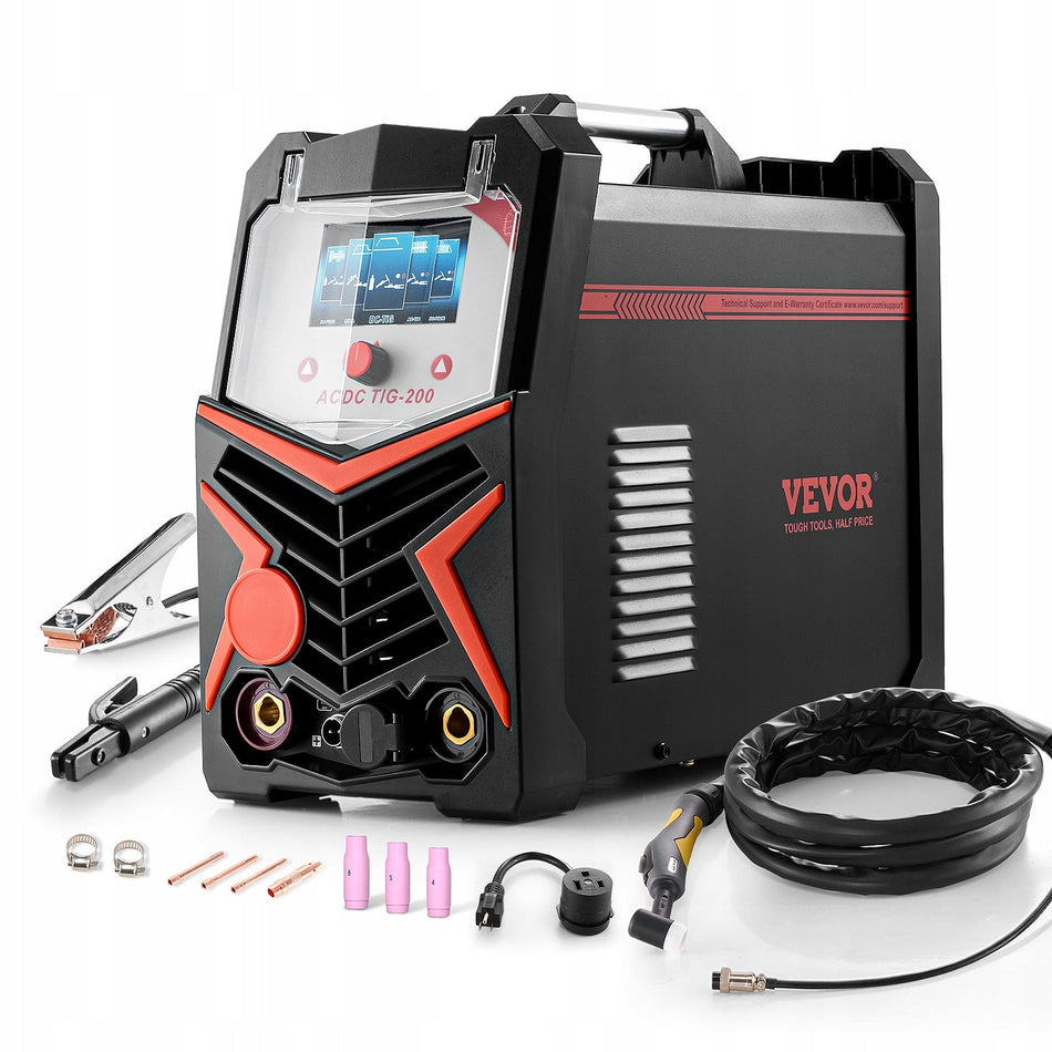 PROFESJONALNA SPAWARKA TIG VEVOR 200A 6W1 DO ALUMINIUM LED AC DC TIG MMA
