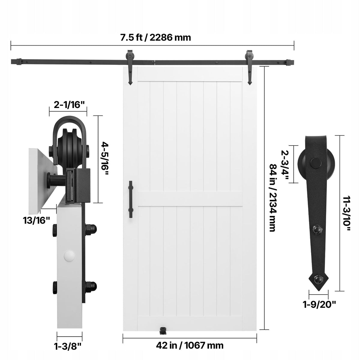 SYSTEM DRZWI PRZESUWNYCH VEVOR DO STODOŁY 1067X2134 MM BIAŁY PREMIUM MDF