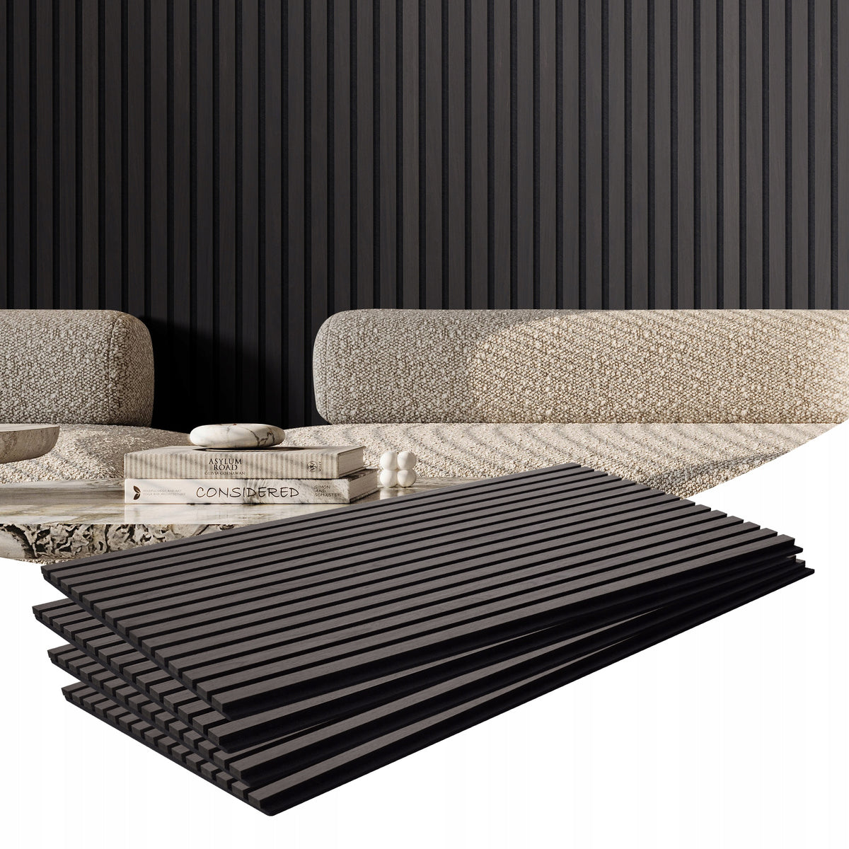 PROFESJONALNE PANELE AKUSTYCZNE VEVOR MDF 1200X600X21MM CZARNY DĄB 4 SZTUKI
