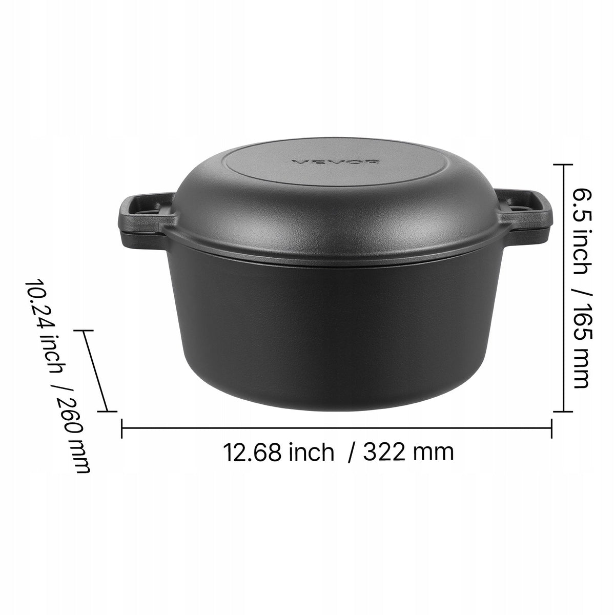 VEVOR ŻELIWNY GARNEK 2 W 1 Z POKRYWKĄ PATELNIĄ 4.73L SOLIDNY PRE-SEASONED