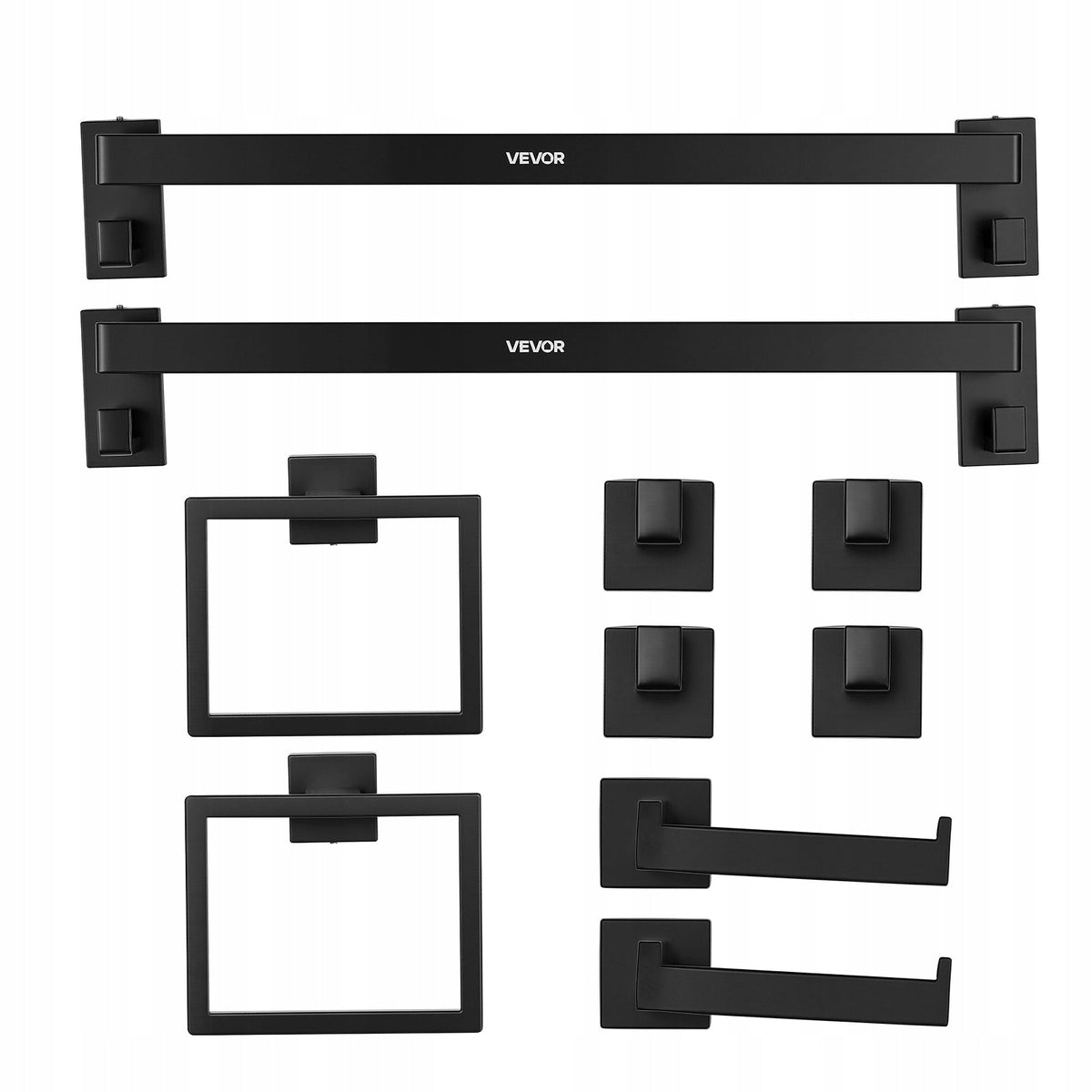 ZESTAW AKCESORIÓW ŁAZIENKOWYCH VEVOR 10 ELEMENTÓW CZARNY MATOWY STAL