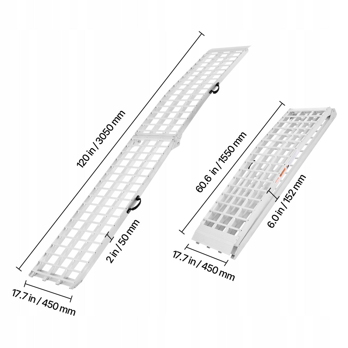 RAMPA ALUMINIOWA VEVOR 2-CZĘŚCIOWA MOCNA NOŚNOŚĆ 907 KG SKŁADANA Z PASKAMI