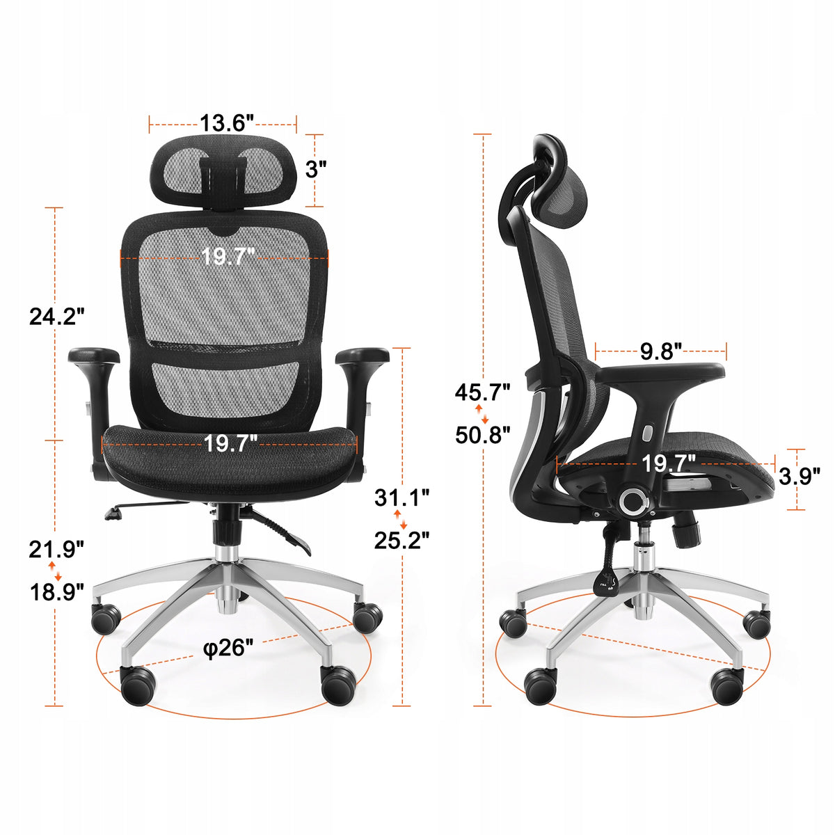 FOTEL BIUROWY VEVOR ERGONOMICZNY Z REGULOWANYM ZAGŁÓWKIEM I PODPARCIEM