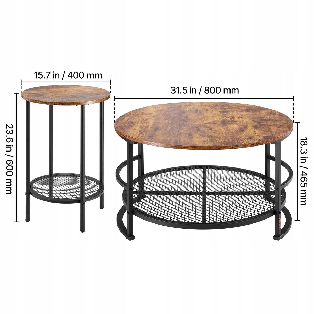 PREMIUM ZESTAW VEVOR 3-CZĘŚCIOWY OKRĄGŁY STOLIK KAWOWY 80 CM INDUSTRIALNY