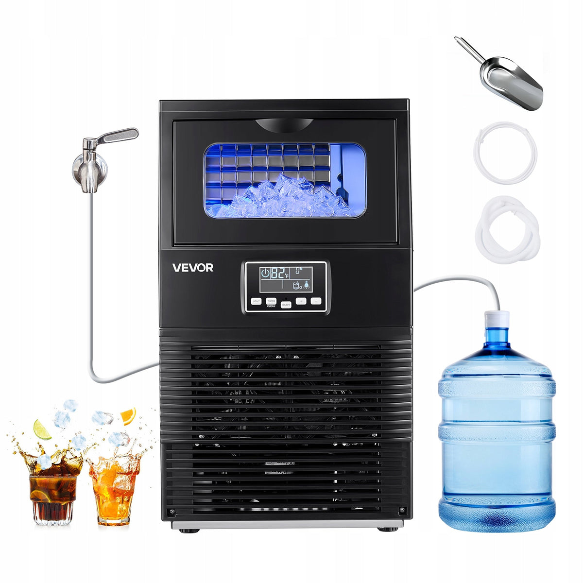 VEVOR KOMERCYJNA KOSTKARKA DO LODU 41KG DZIEŃ 32 KOSTKI LED SAMOCZYSZCZENIE