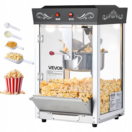 PROFESJONALNA MASZYNA DO POPCORNU VEVOR 8 OZ 800W CZARNY STAL NIERDZEWNA