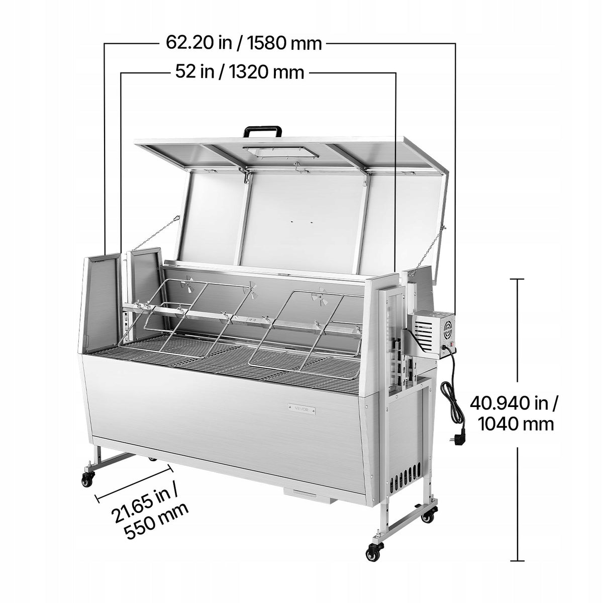 PROFESJONALNY GRILL ROŻENOWY VEVOR 38W 60KG STAL NIERDZEWNA 52 CALI