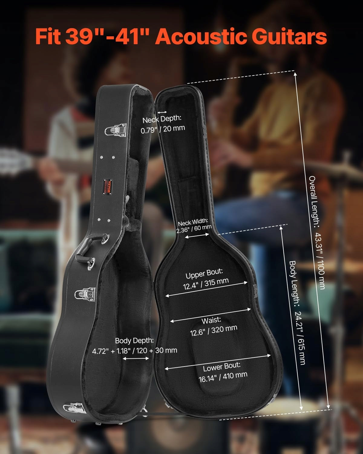 VEVOR FUTERAŁ NA GITARĘ WESTERNOWĄ 39-41 CALI TWARDY WODOODPORNY ZAMEK