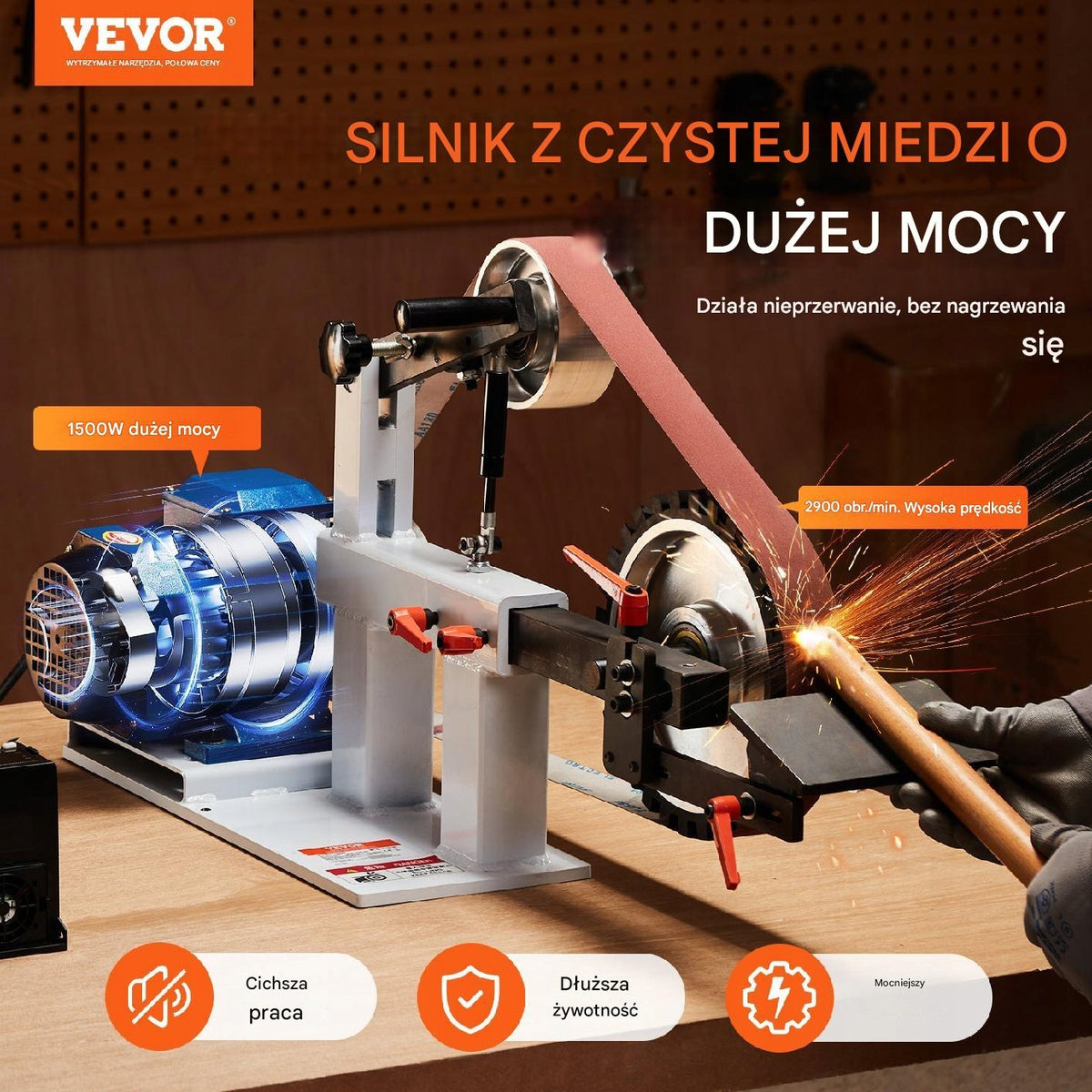 PROFESJONALNA SZLIFIERKA TAŚMOWA VEVOR 1500W 72X2 CALE Z REGULACJĄ