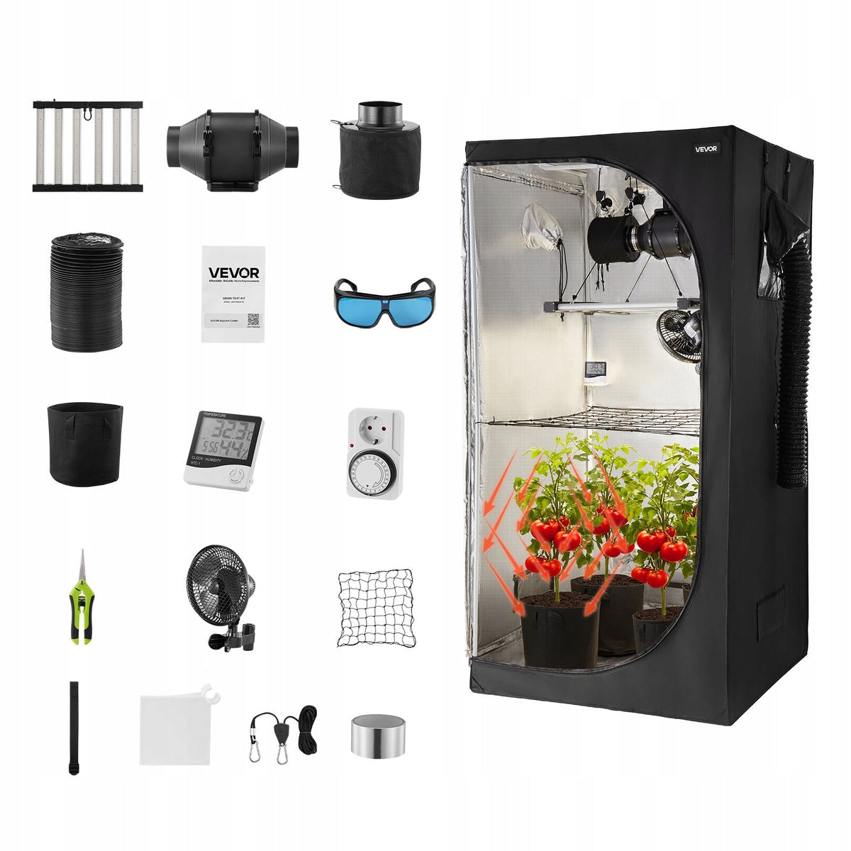 ZESTAW NAMIOTÓW DO UPRAWY VEVOR 100X100X200 CM LED 320W WENTYLACJA PREMIUM