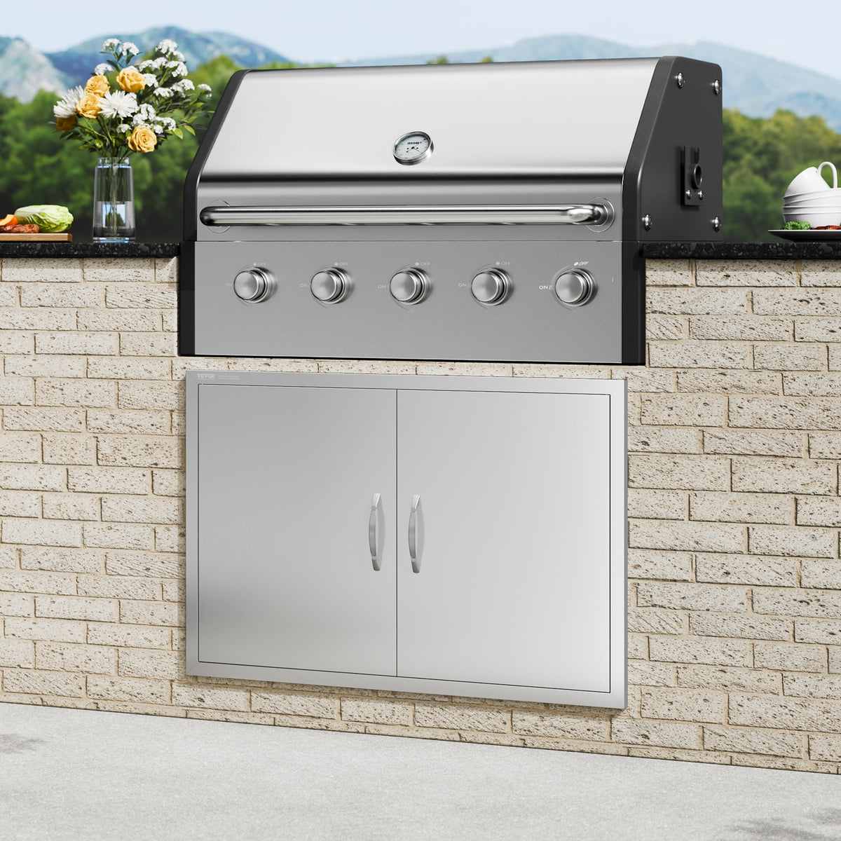 DRZWI DOSTĘPOWE DO GRILLA VEVOR 990X660 MM PODWÓJNE STAL NIERDZEWNA PREMIUM