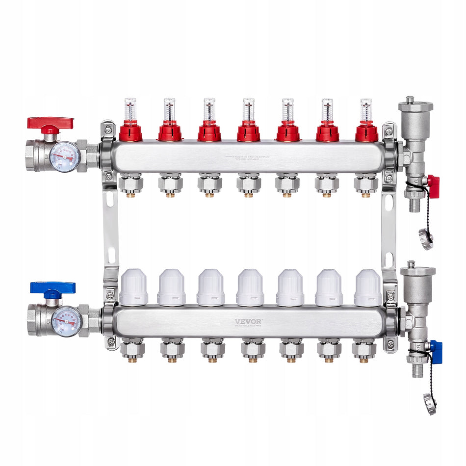 ROZDZIELACZ CIEPŁA VEVOR 7-ODGAŁĘZIENIOWY STAL NIERDZEWNA PEX 1 2 CALA