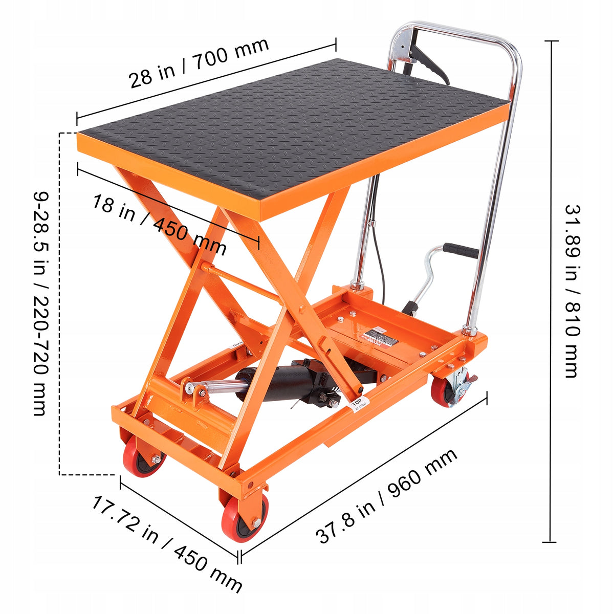 PODNOŚNIK NOŻYCOWY HYDRAULICZNY VEVOR UDŹWIG 230KG WÓZEK PODNOŚNIKOWY