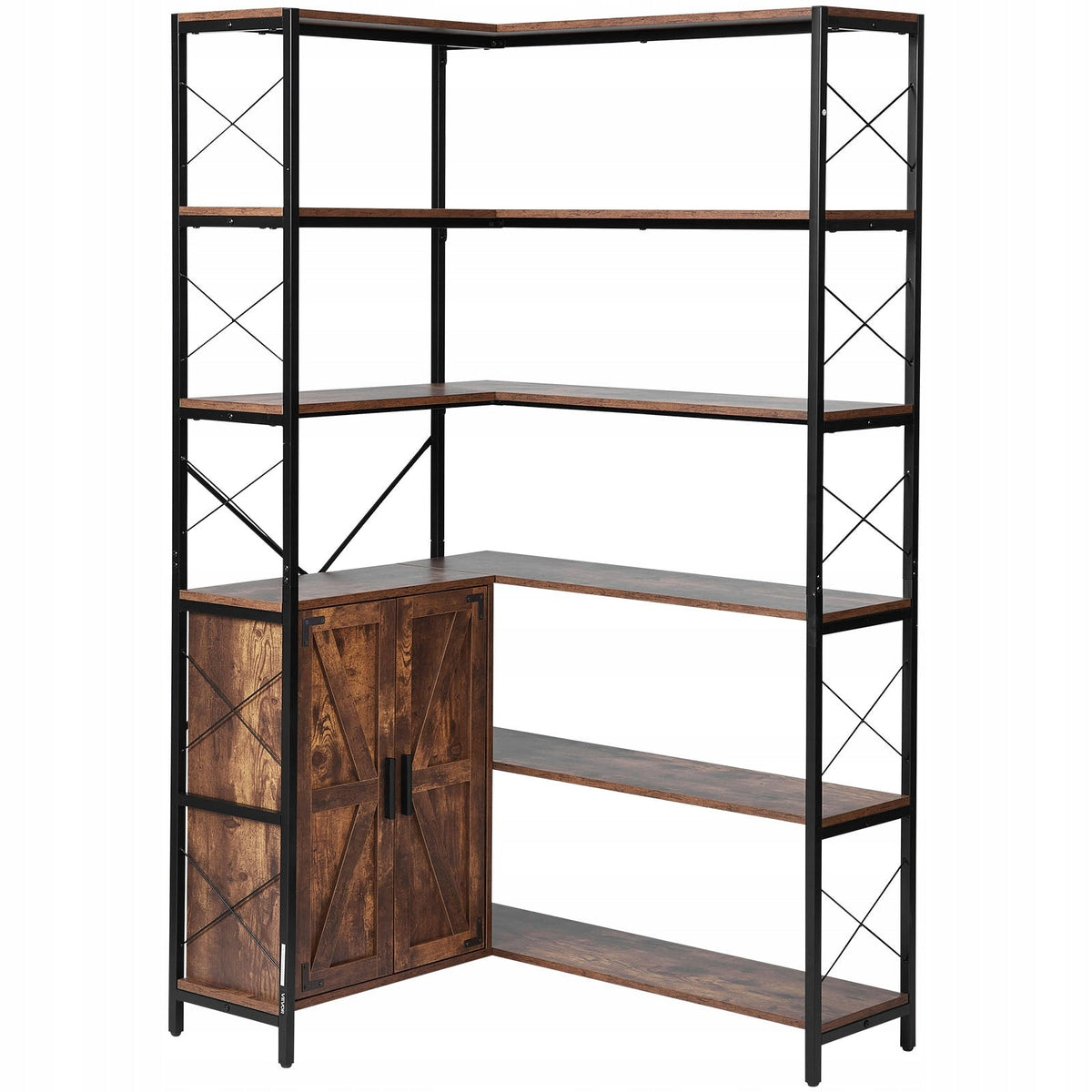 SOLIDNA PÓŁKA NAROŻNA VEVOR 6-POZIOMOWA Z DRZWIAMI METAL I MDF 180 CM