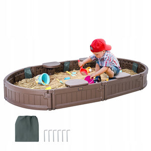 PROFESJONALNA PIASKOWNICA VEVOR Z POKRYWĄ 183X105X23 CM OWALNA HDPE