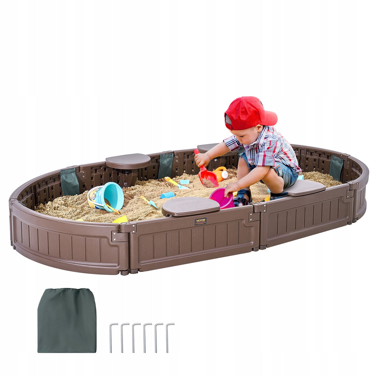 PROFESJONALNA PIASKOWNICA VEVOR Z POKRYWĄ 183X105X23 CM OWALNA HDPE
