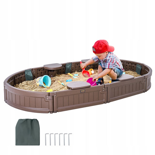PROFESJONALNA PIASKOWNICA VEVOR Z POKRYWĄ 183X105X23 CM OWALNA HDPE