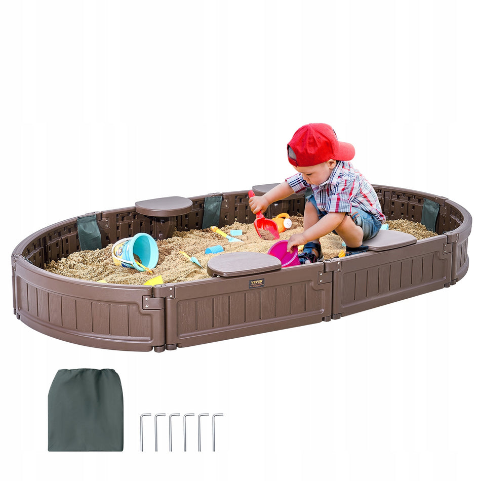 PROFESJONALNA PIASKOWNICA VEVOR Z POKRYWĄ 183X105X23 CM OWALNA HDPE