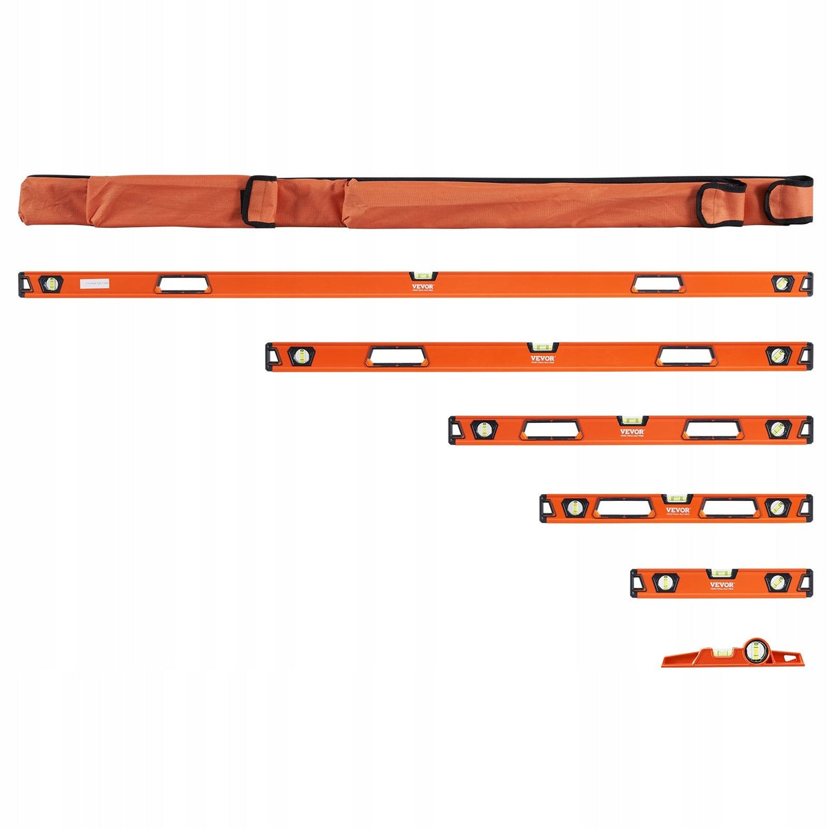 ZESTAW 6 POZIOMNIC VEVOR ALUMINIOWYCH MAGNETYCZNYCH 25-200 CM PRECYZYJNY