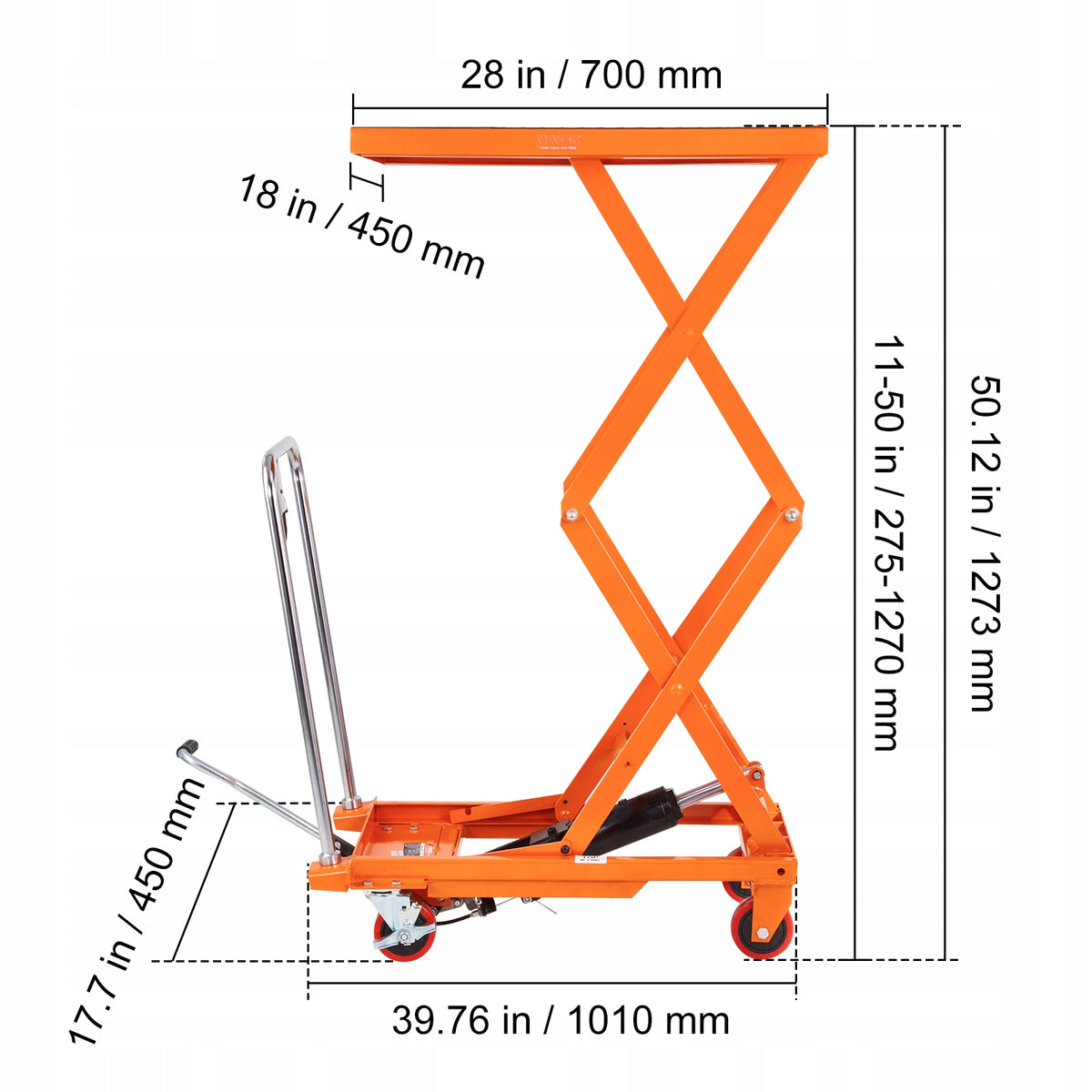 PROFESJONALNY WÓZEK PALETOWY HYDRAULICZNY VEVOR TFD15 150KG 127CM 4 KOŁA